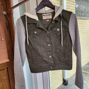 Wallflower cropped Green and Grey Denim Jacket with Hood